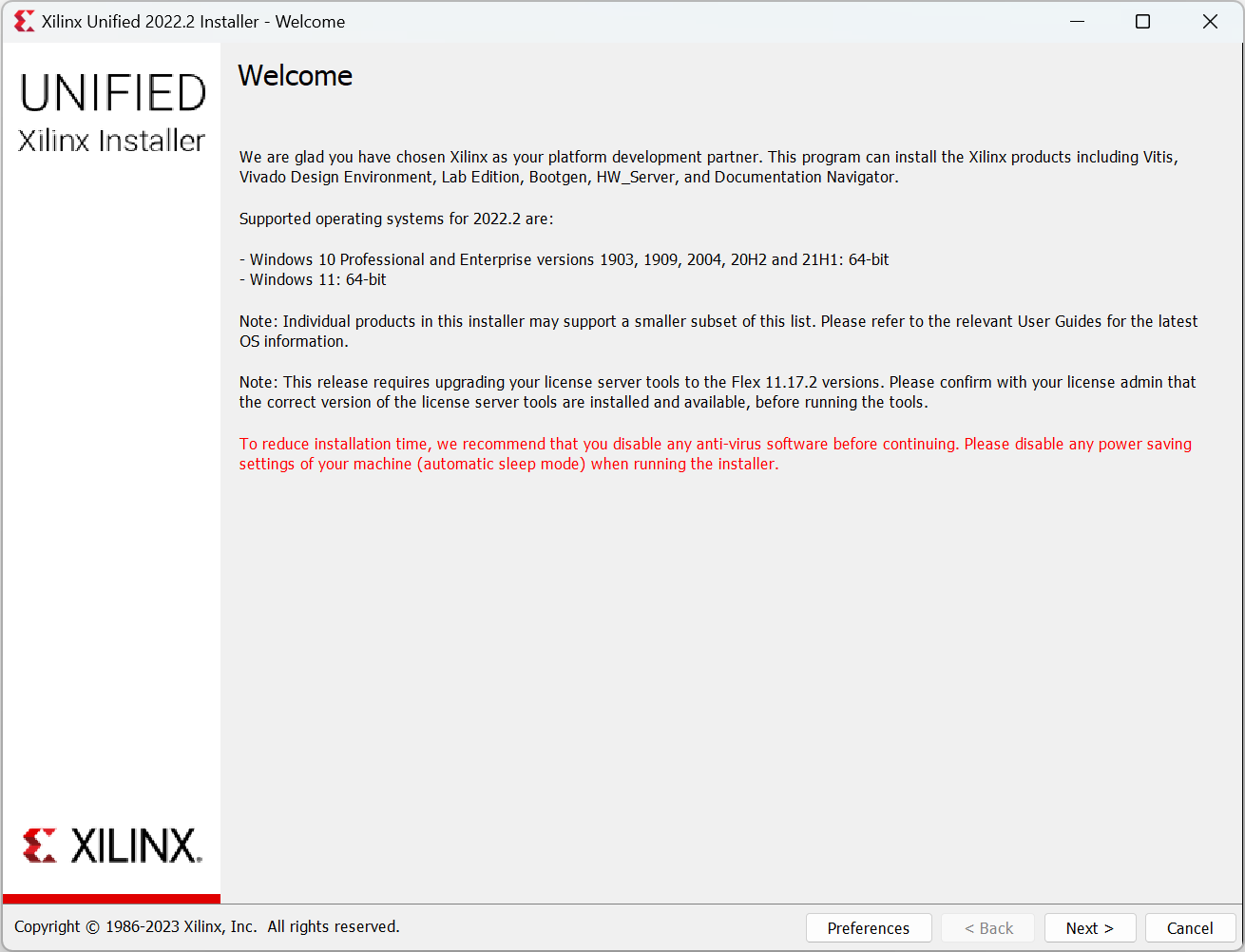 Xilinx Unified Installer Welcome Page Screenshot